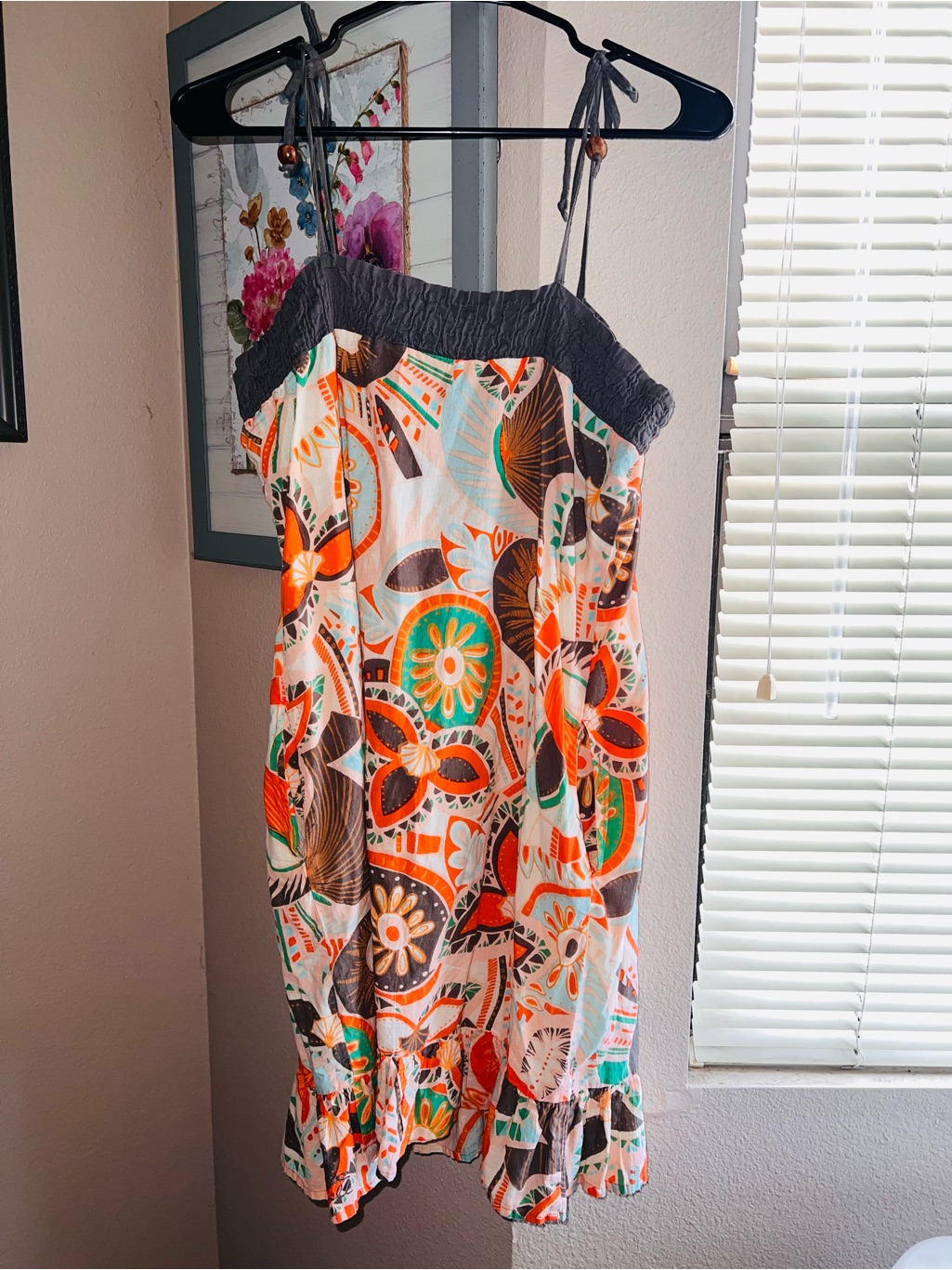 O'neill Orange, Teal & Brown Floral Mini Sundress With Pockets